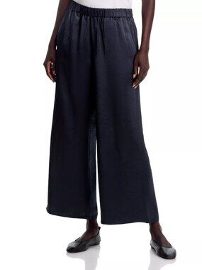 NWT Eileen Fisher Graphite Textured Satin Wide Ankle Pants